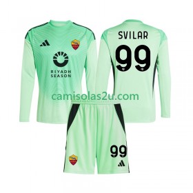 Camisolas de futebol AS Roma Mile Svilar 99 Guarda Redes Criança Equipamento Alternativa Equipamento Quarto 2025/26 Manga Comprida